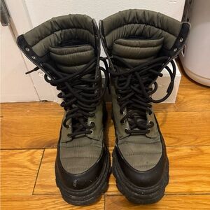 Ganni lace up quilted platform combat boots green size us 37